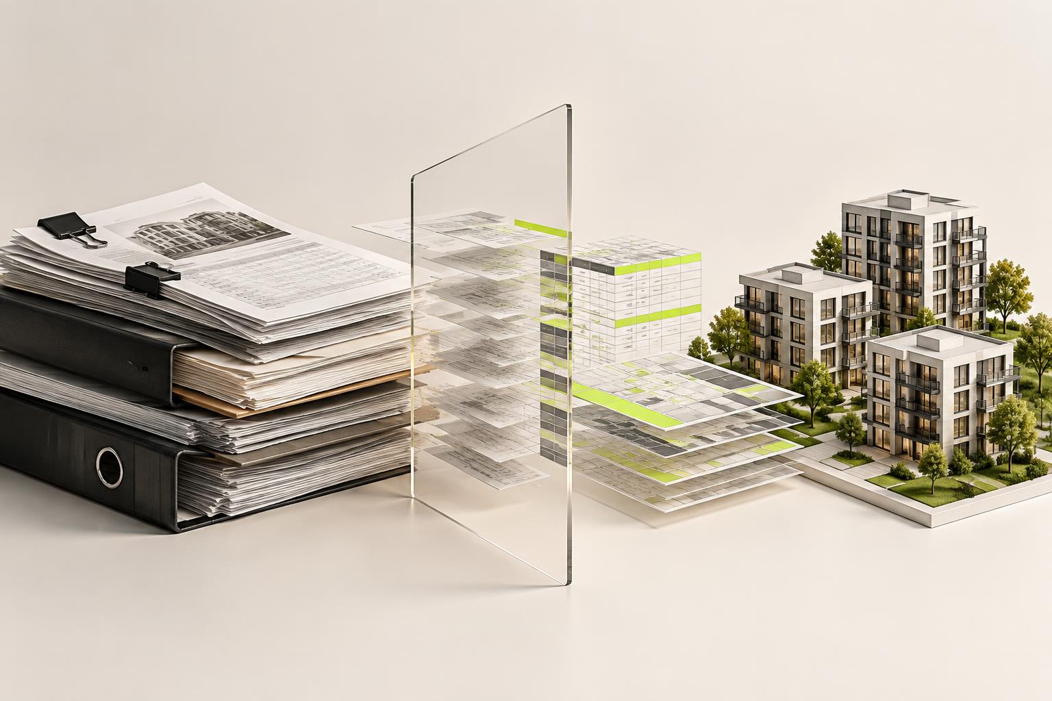 Acquisition documents transforming into validated property data and an operating portfolio
